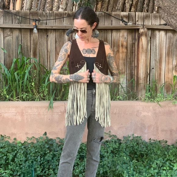 Co-Op Leathers San Francisco Vintage 1970s Leather Fringe Vest Hippie Woodstock - Picture 10 of 14